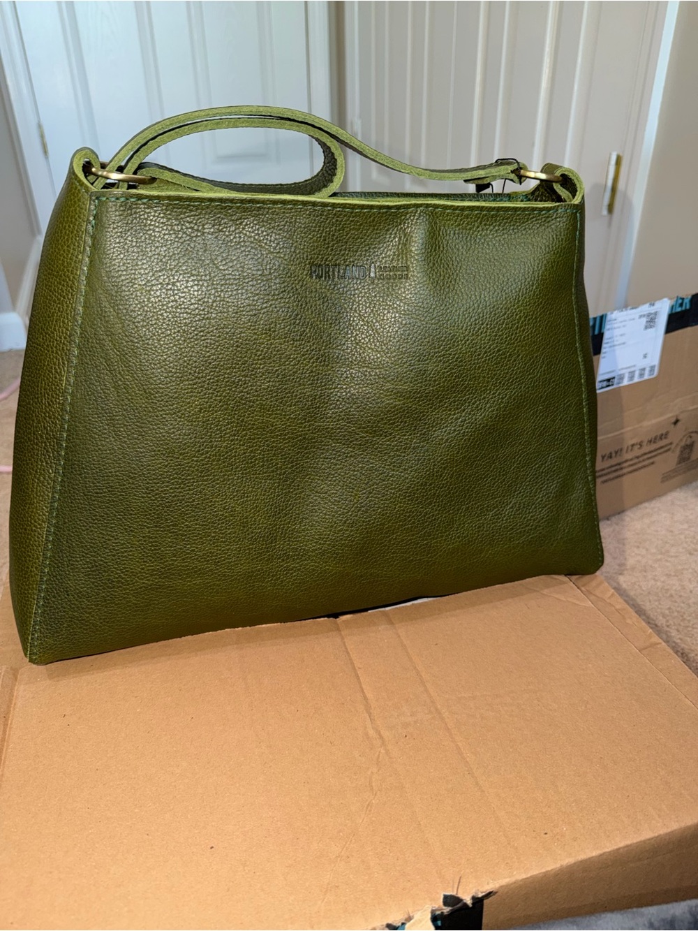 Portland Leather Large Triangle Bag Pebbled Olive Green Pebble Leather NWT